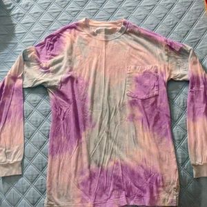 PINK long sleeve tie dyed campus tee